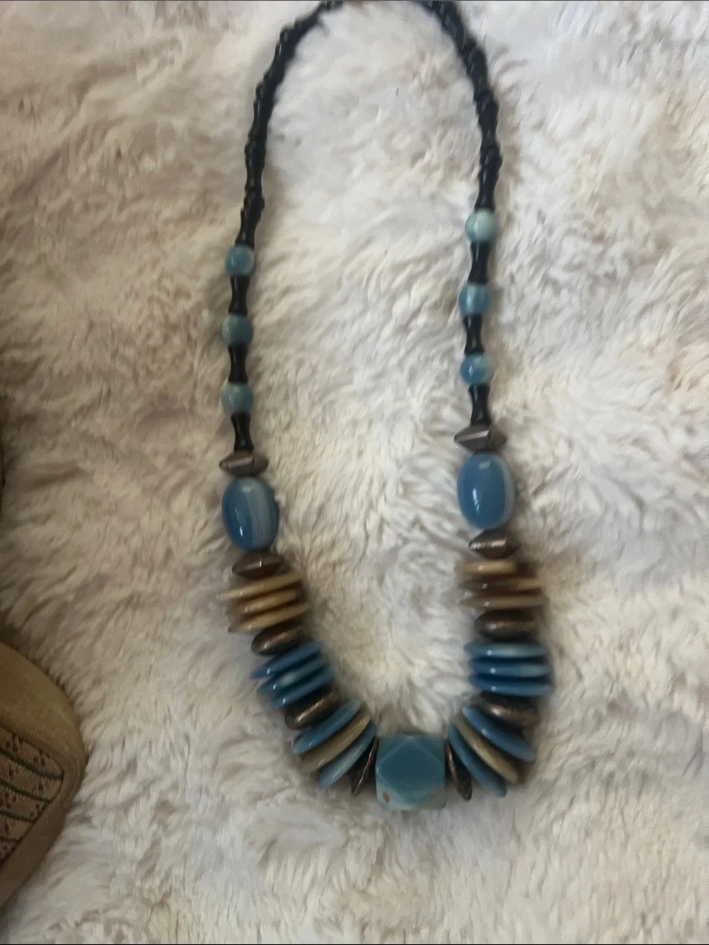 Light Blue and Tan Beaded Statement Necklace